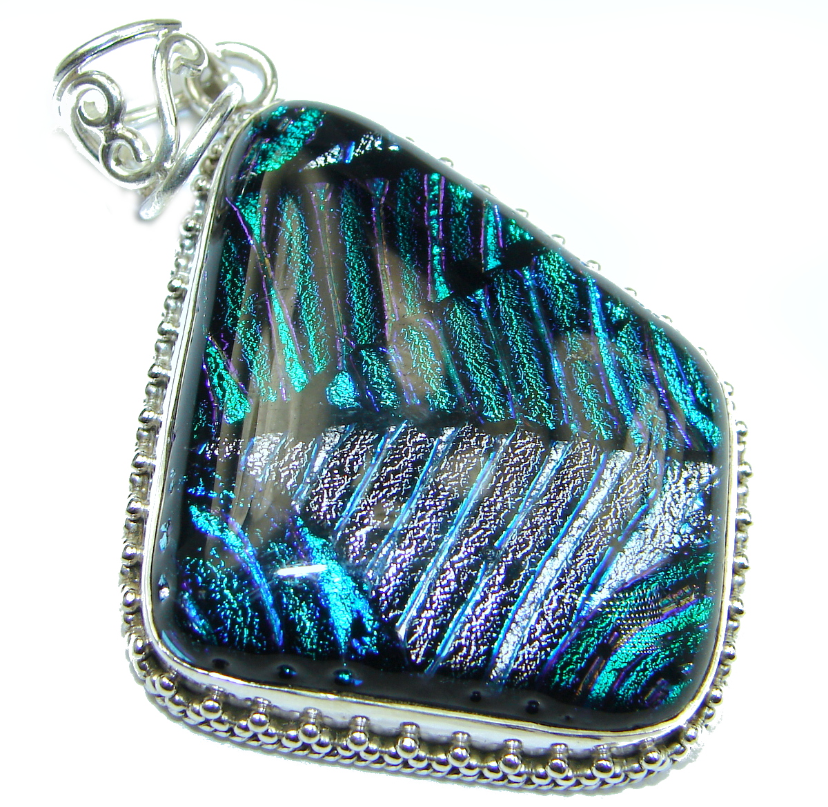 Mexican Dichroic Glass .925 Sterling Silver handmade Pendant