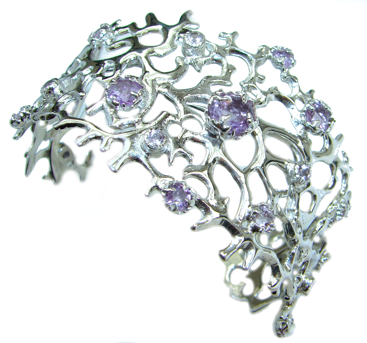 Chunky authentic Amethyst .925 Sterling Silver handcrafted Bracelet / Cuff