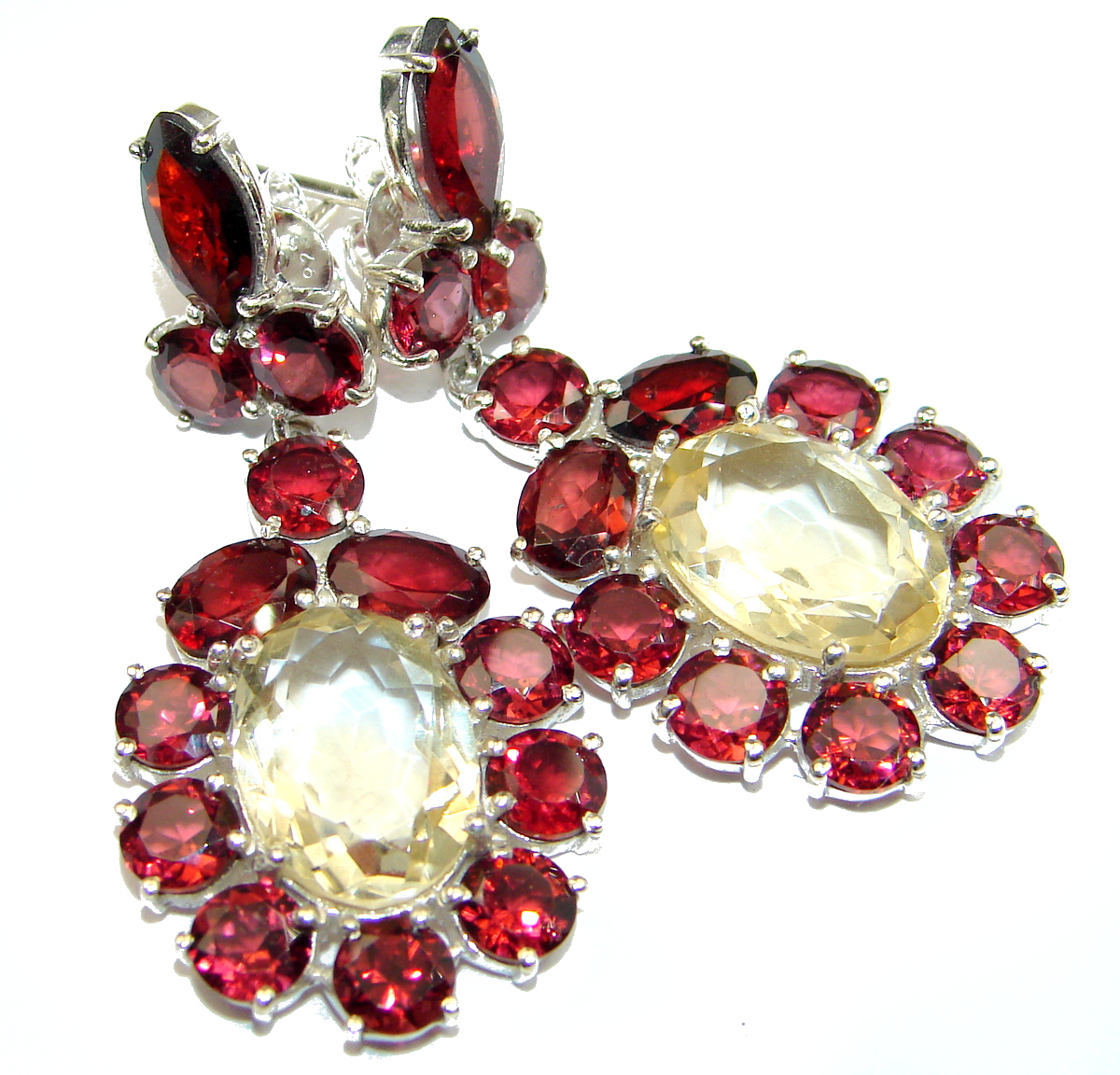 Spectacular Authentic Citrine Garnet .925 Sterling Silver handmade earrings