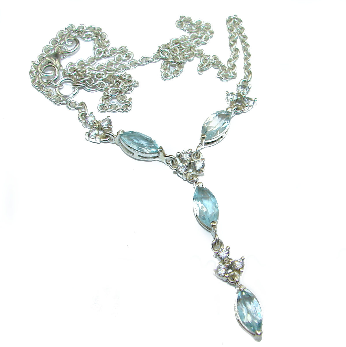 Luxury Larimar Swiss Blue Topaz .925 Sterling Silver handcrafted necklace