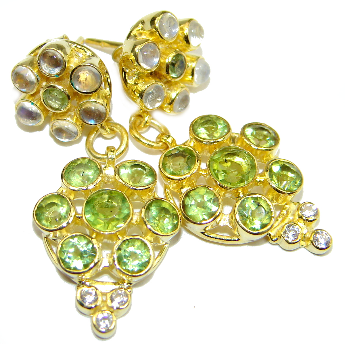 Rich Design Peridot Gold over .925 Sterling Silver handcrafted earrings