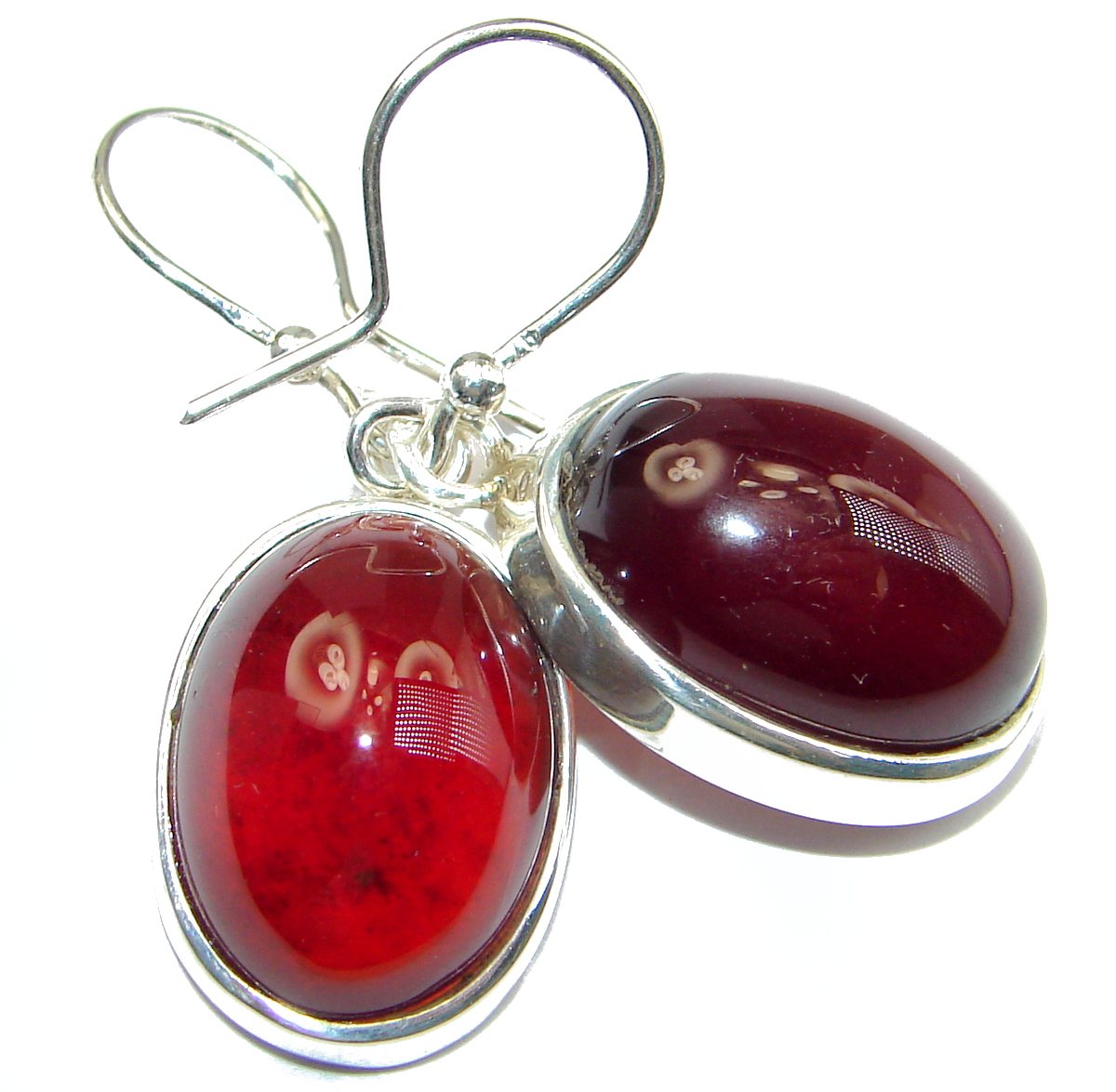 Authentic 66CT genuine Garnet .925 Sterling Silver handmade earrings