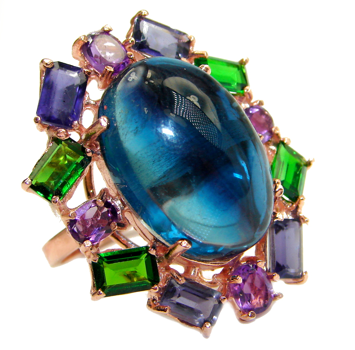Huge Natural Fluorite Rose Gold over .925 Sterling Silver ring s. 6 3/4