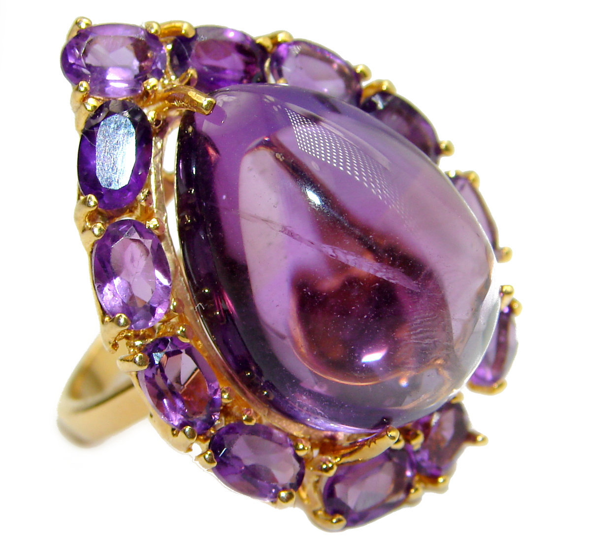 Huge Natural Amethyst Rose Gold over .925 Sterling Silver ring s. 7 1/2