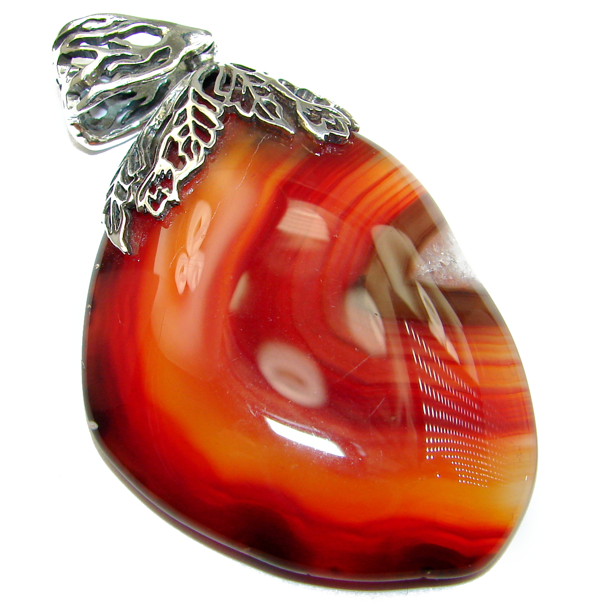 HUGE Rustic Design Botswana Agate .925 Sterling Silver handcrafted Pendant