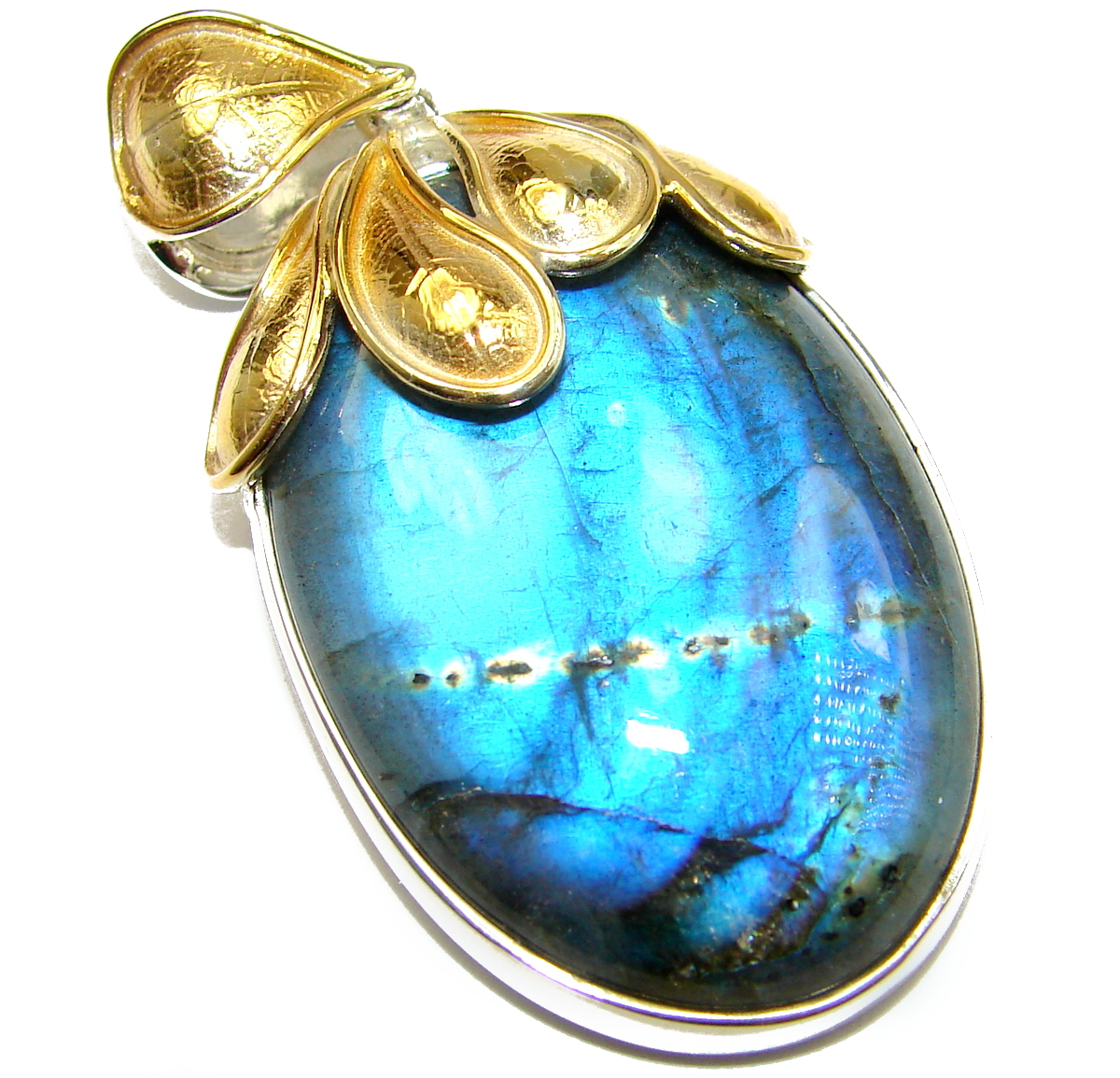Fire Labradorite 14K Gold over .925 Sterling Silver handmade Pendant