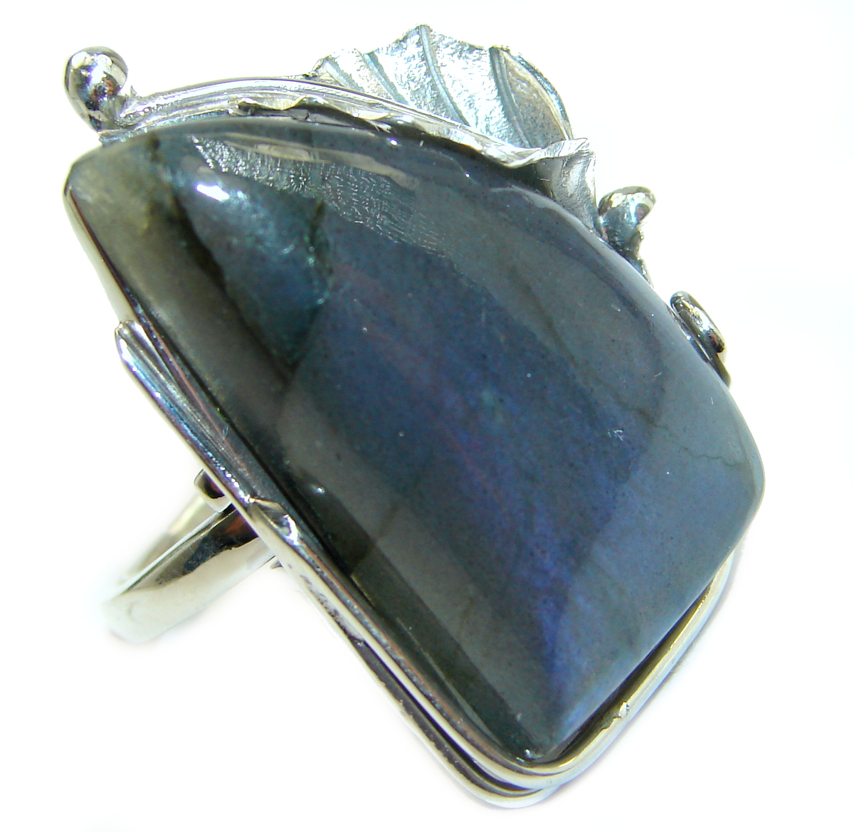 Large Fire Labradorite .925 Sterling Silver handmade ring size 7 adjustable
