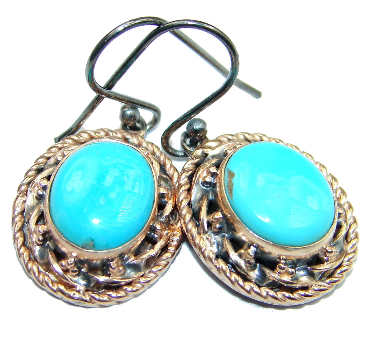 Genuine Sleeping Beauty Turquoise Gold Rhodium over .925 Sterling Silver handmade earrings