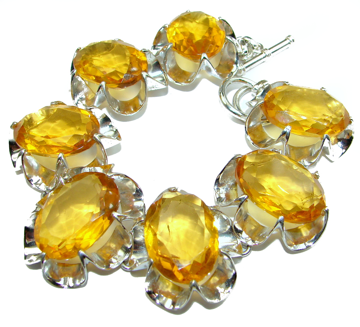 Huge Rich Golden Quartz .925 Sterling Silver handmade Bracelet