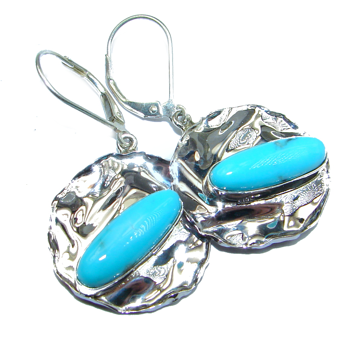 Solid Turquoise hammered .925 Sterling Silver earrings