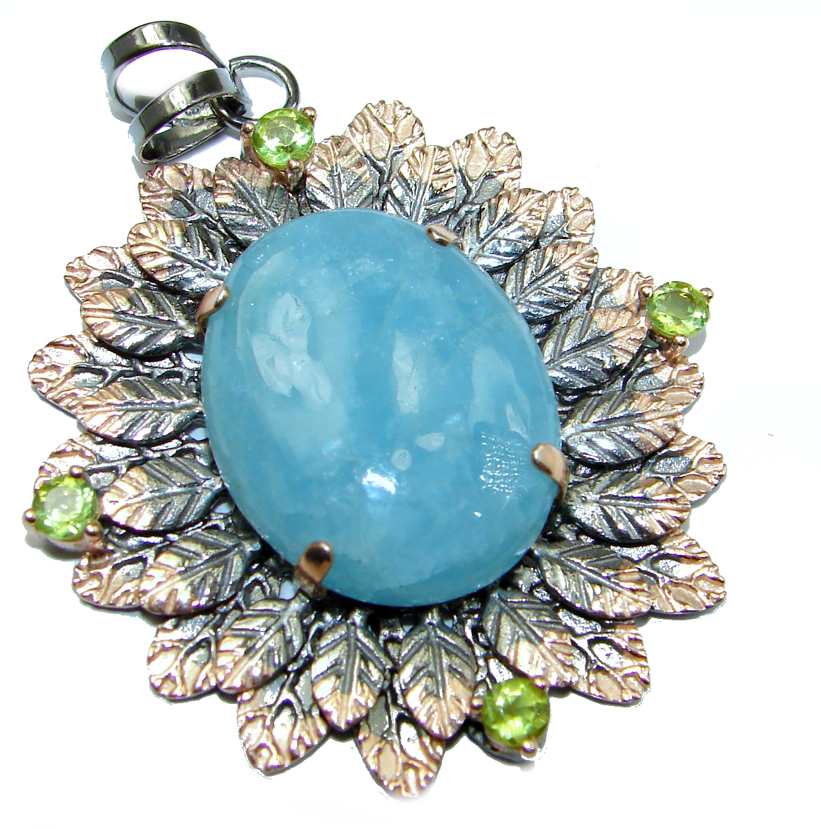 Genuine 65 ct Aquamarine Gold over .925 Sterling Silver handmade Pendant