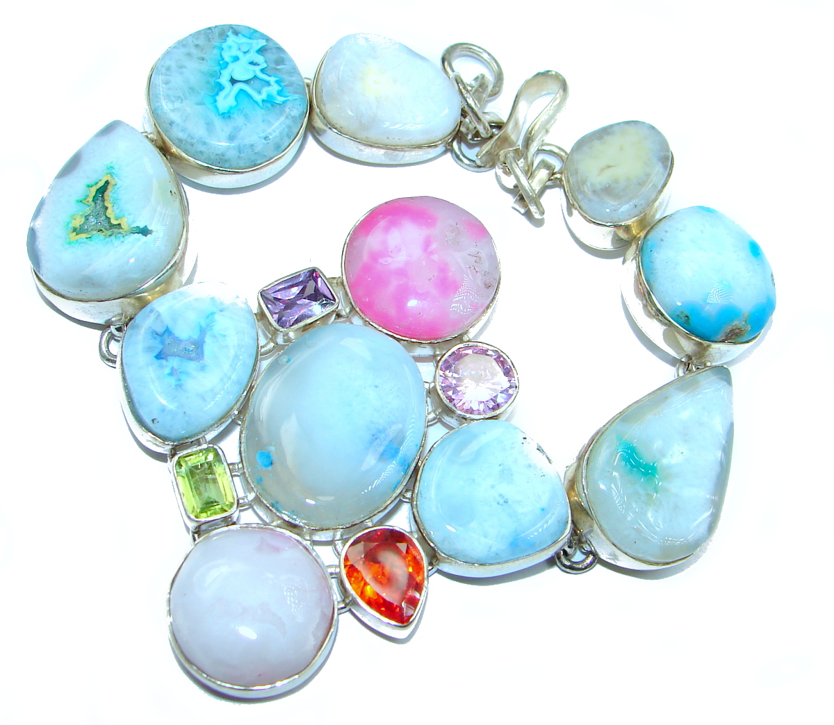 Large Aura Of Beauty Agate Druzy .925 Sterling Silver handcrafted Bracelet
