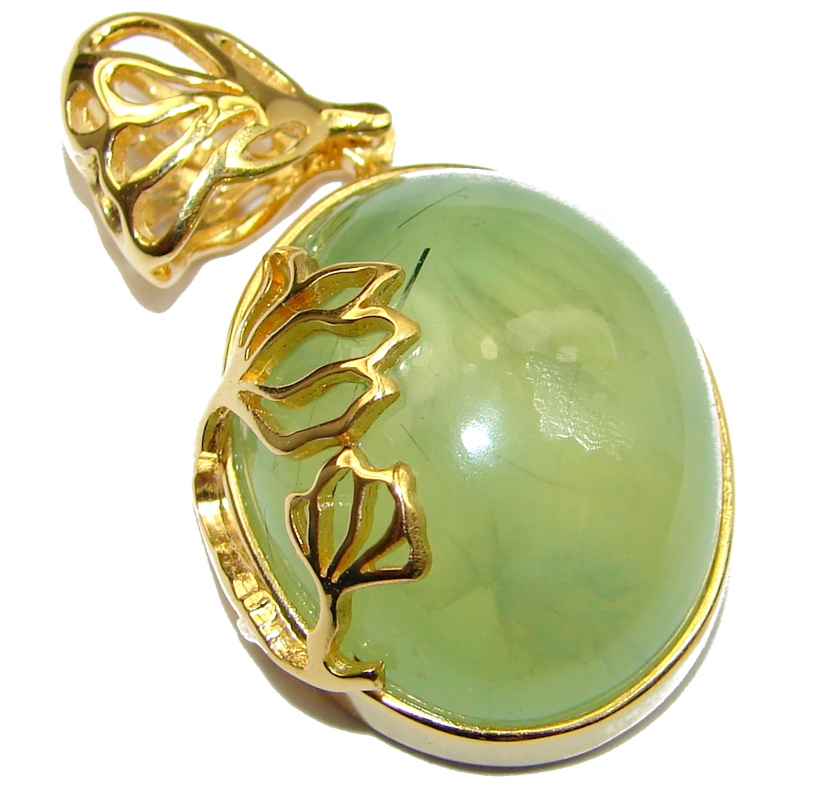 Authentic Moss Prehnite 18K Gold over .925 Sterling Silver handmade pendant