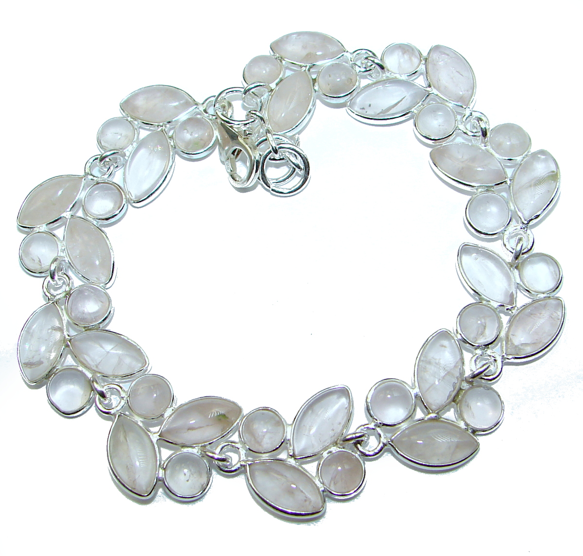 Natural Rose Quartz .925 Sterling Silver handmade Bracelet