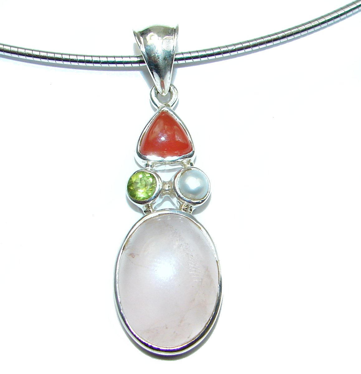 Fine Art Genuine Rose Quartz .925 Sterling Silver handmade necklace