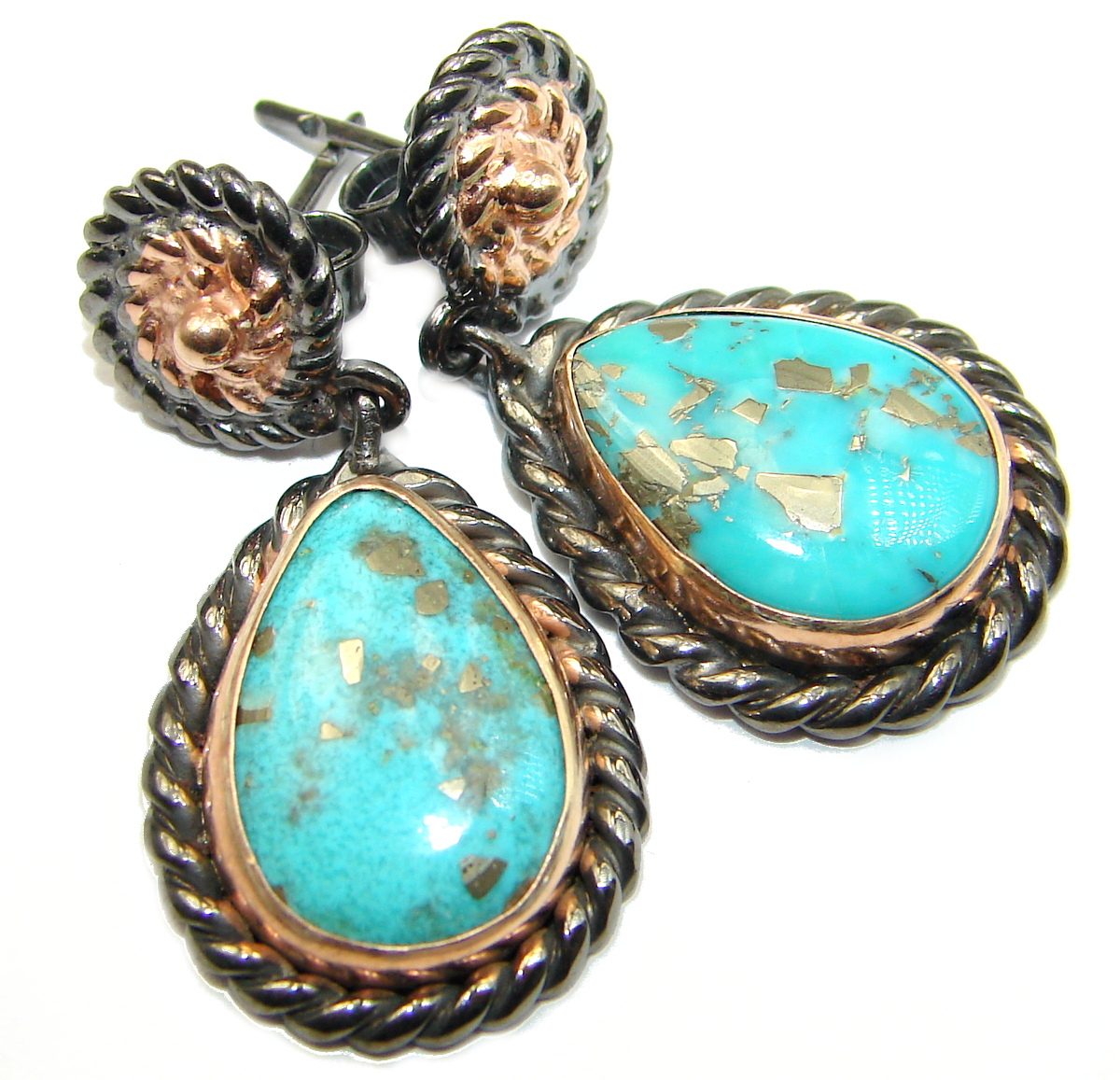 Genuine Sleeping Beauty Turquoise Gold Rhodium over .925 Sterling Silver handmade earrings
