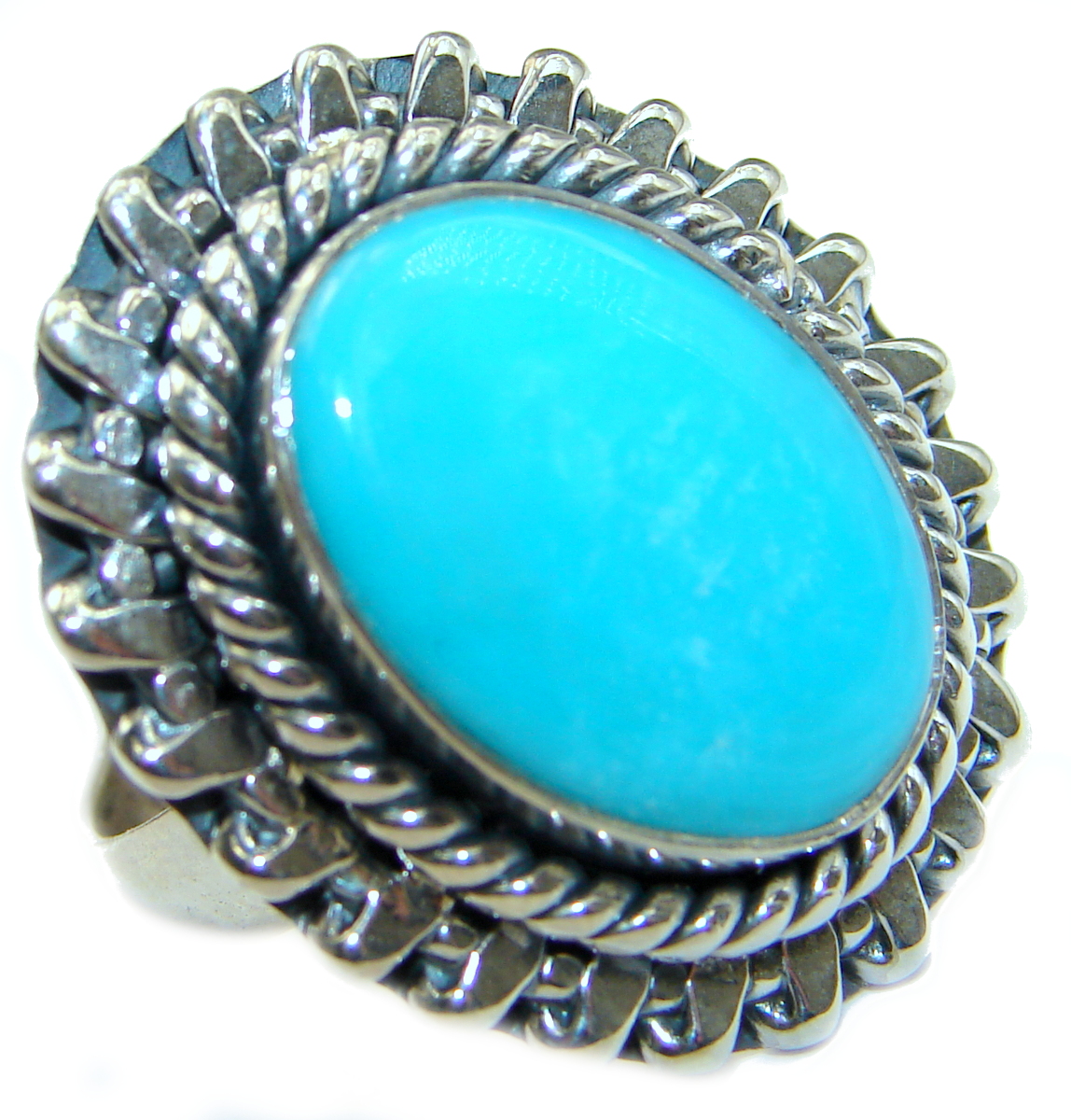 Genuine Sleeping Beauty Turquoise .925 Sterling Silver Ring size 8 adjustable