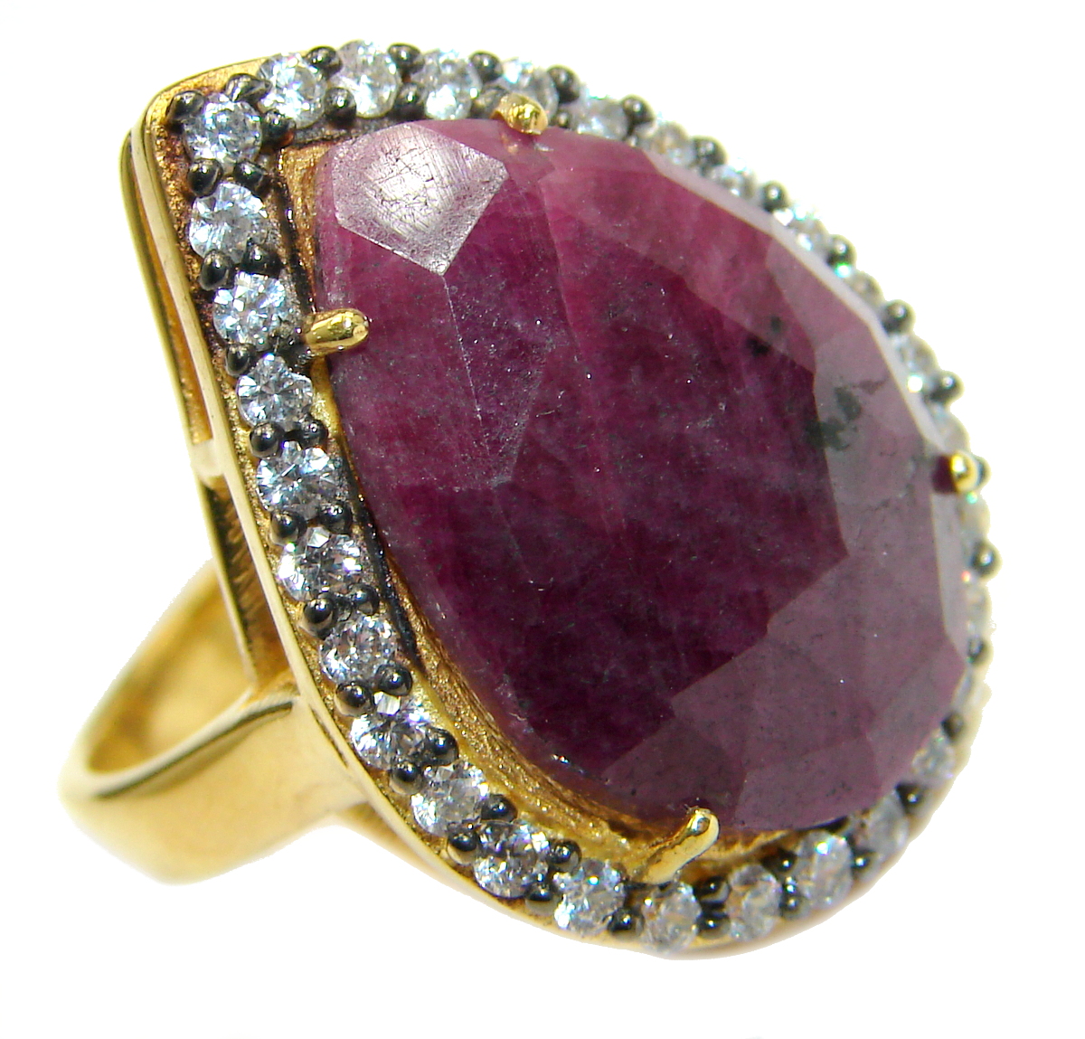 Large genuine Ruby 14K Gold over .925 Sterling Silver Statement ring; s. 7