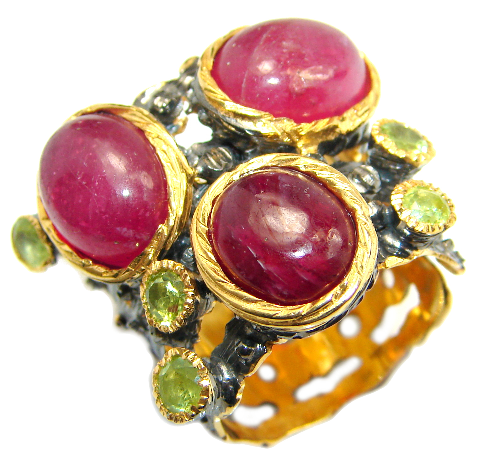 Large genuine Ruby 14K Gold over .925 Sterling Silver Statement ring; s. 8 3/4