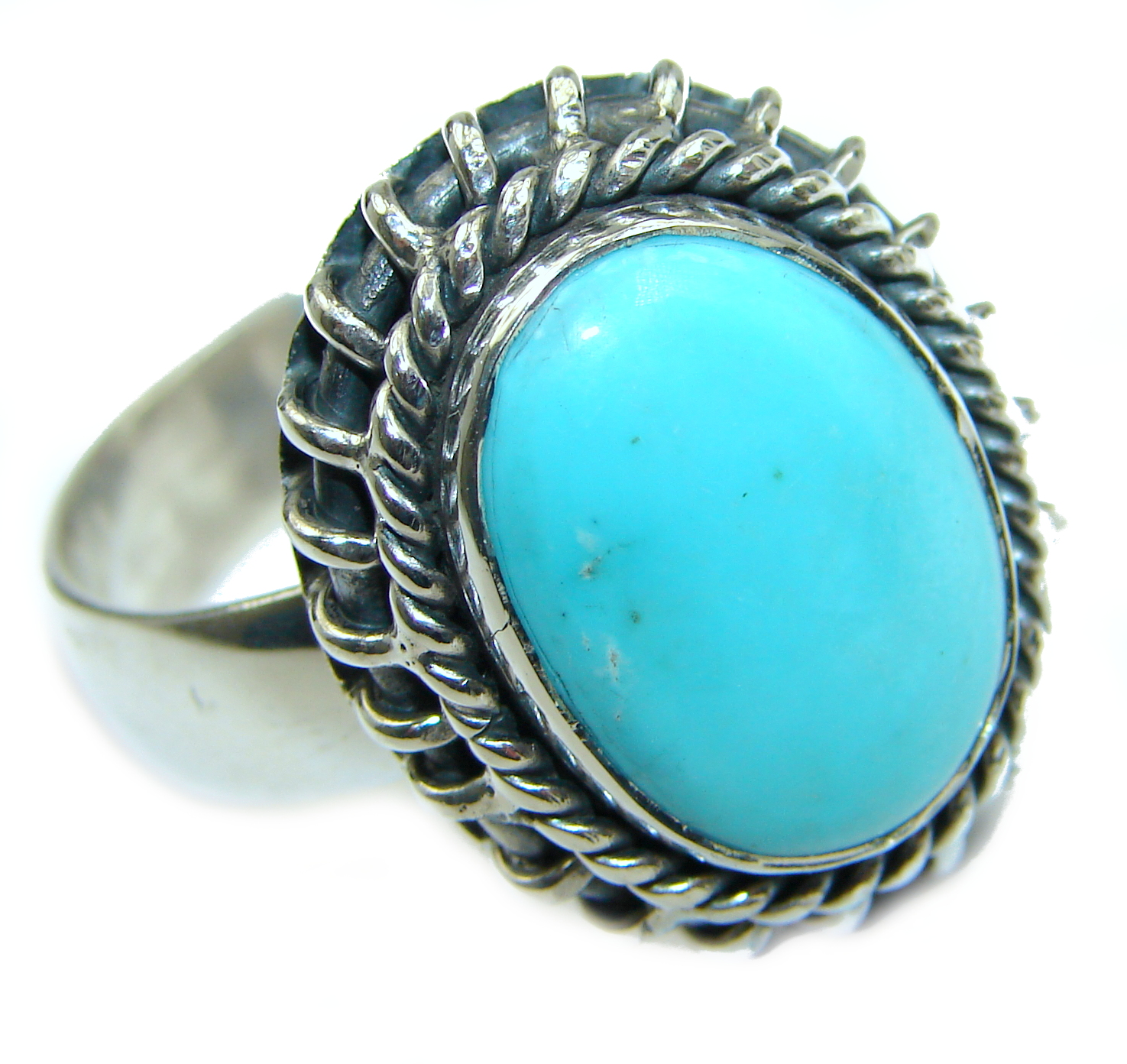Genuine Sleeping Beauty Turquoise .925 Sterling Silver Ring size 8 adjustable
