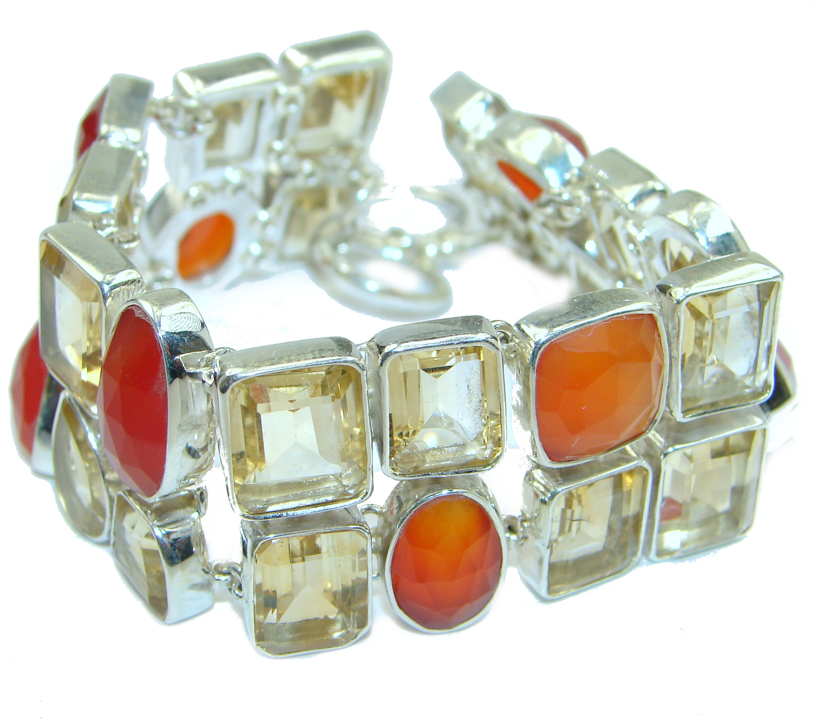 Stunning genuine Citrine Carnelian .925 Sterling Silver handmade Bracelet