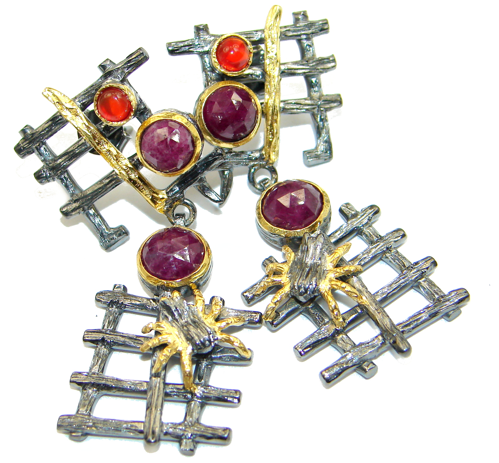 Trendy Ruby Gold Rhodium over .925 Sterling Silver handmade earrings
