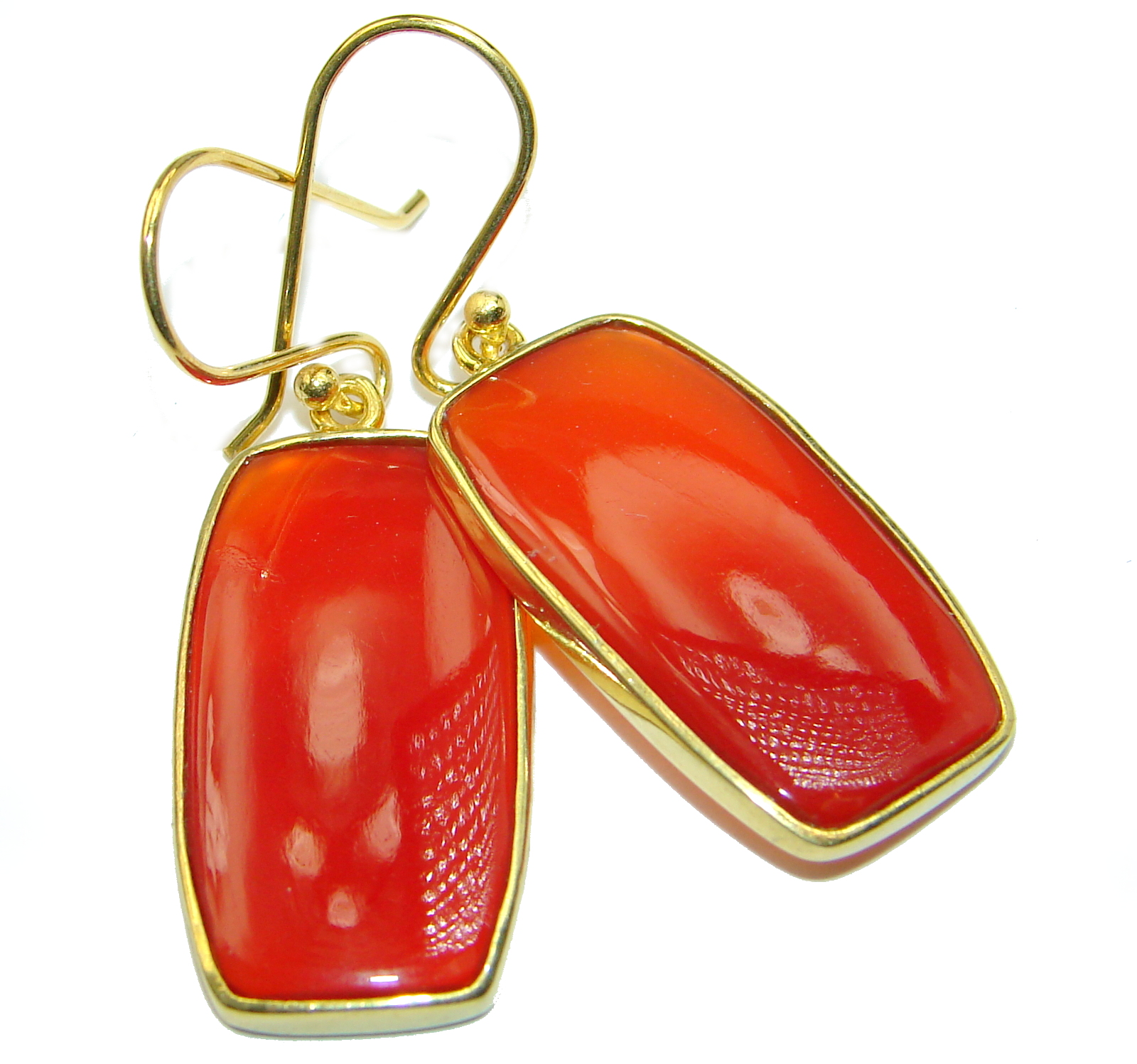 Sublime Orange Carnelian Gold over .925 Sterling Silver handmade earrings