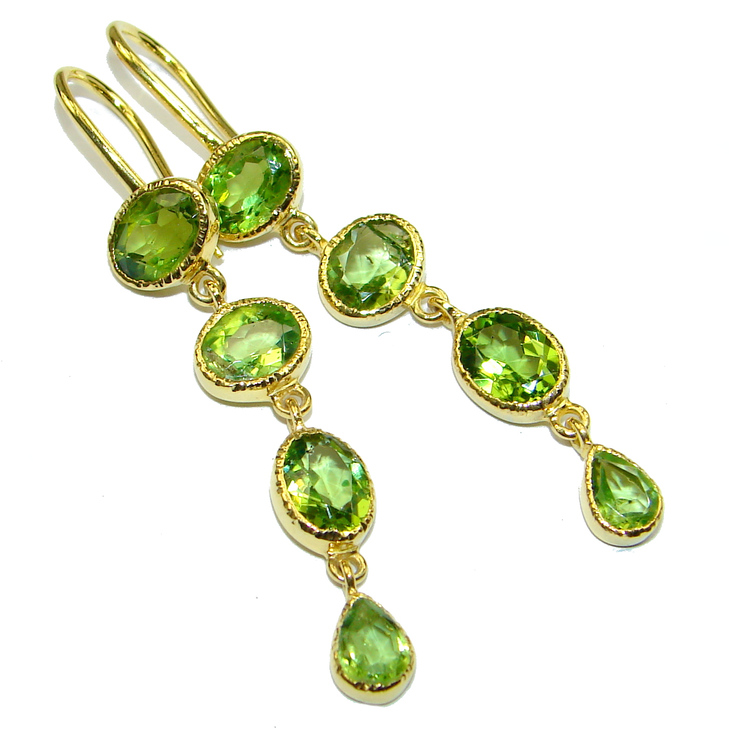 Rich Design Peridot 14K Gold over .925 Sterling Silver handcrafted earrings