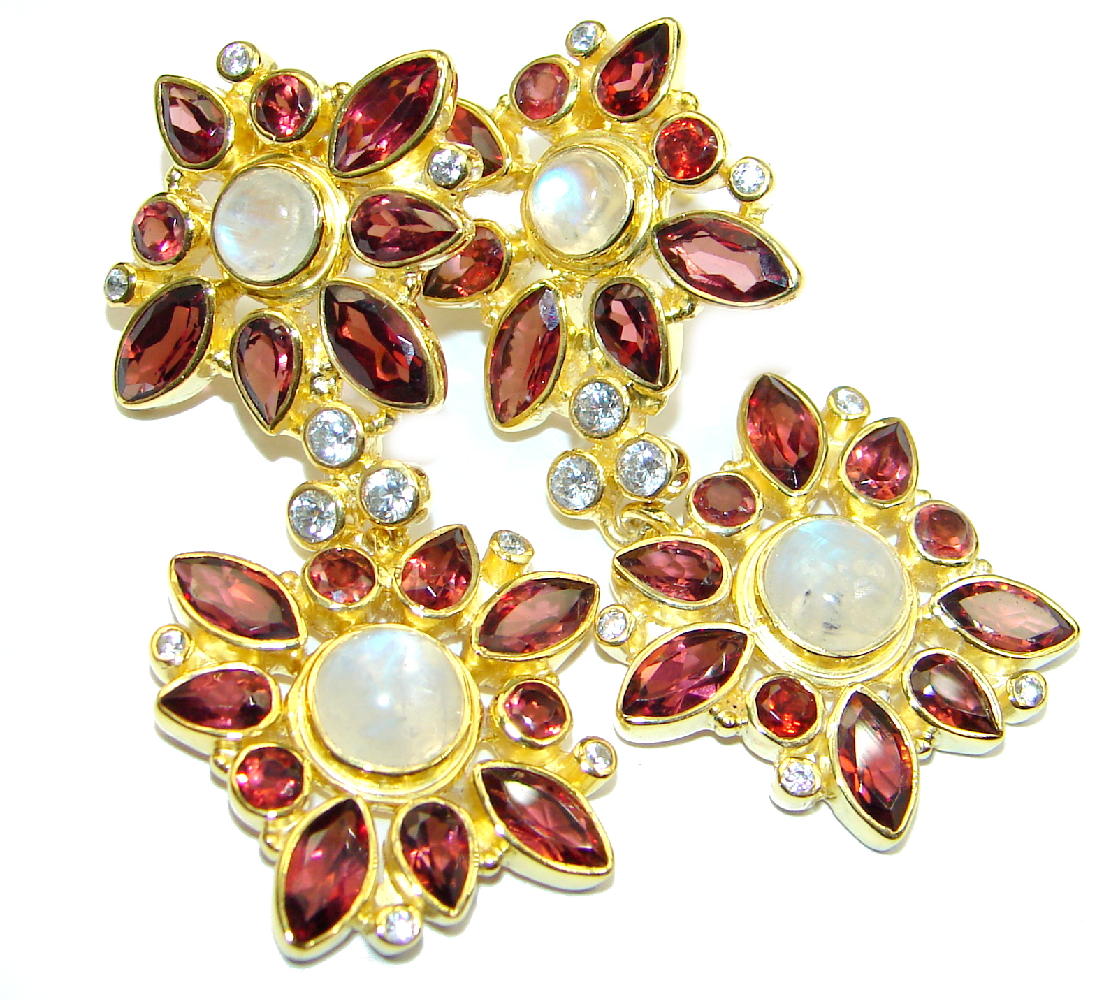 Genuine Fire Moonstone 18K Gold over .925 Sterling Silver handcrafted Earrings