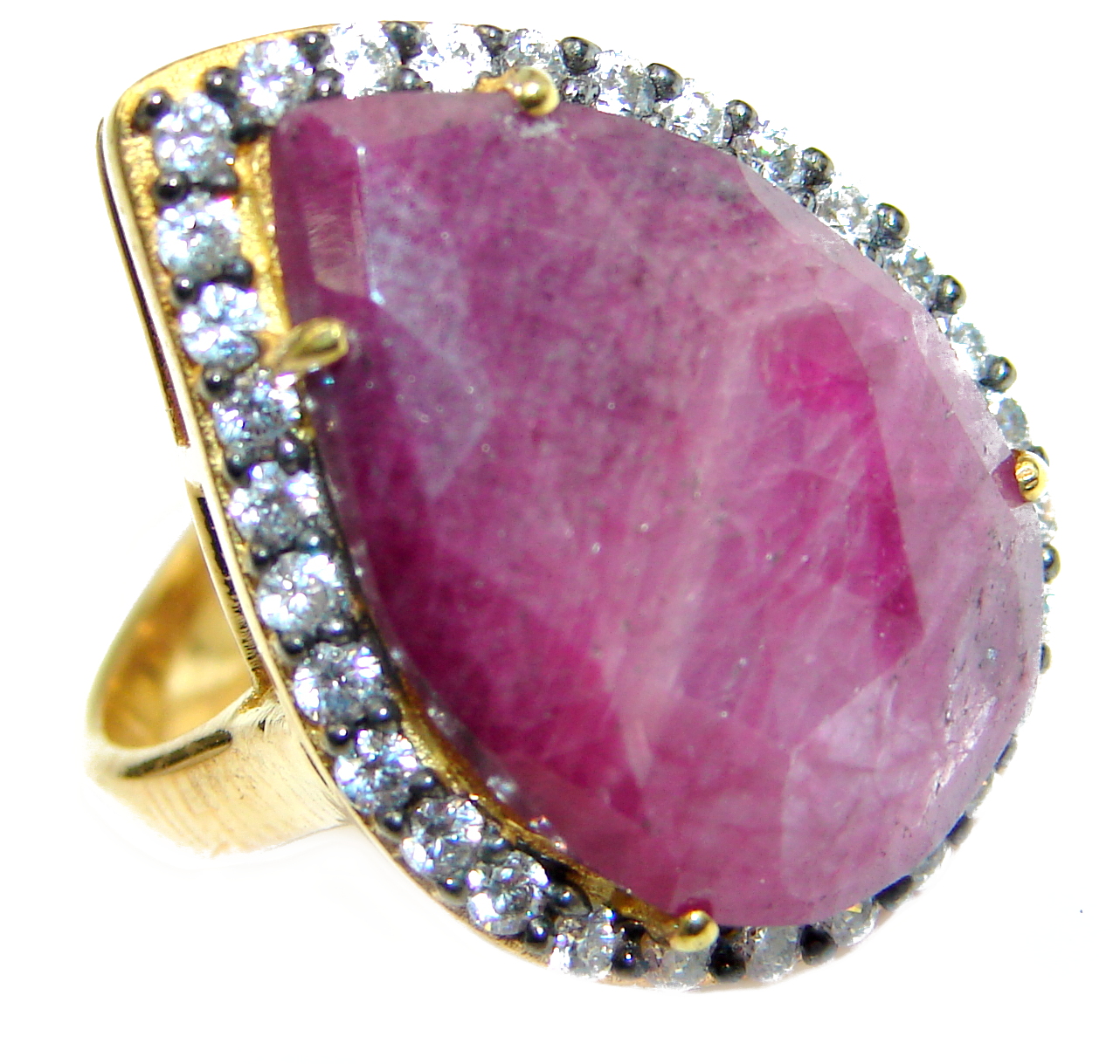 Large genuine Ruby 14K Gold over .925 Sterling Silver Statement ring; s. 7
