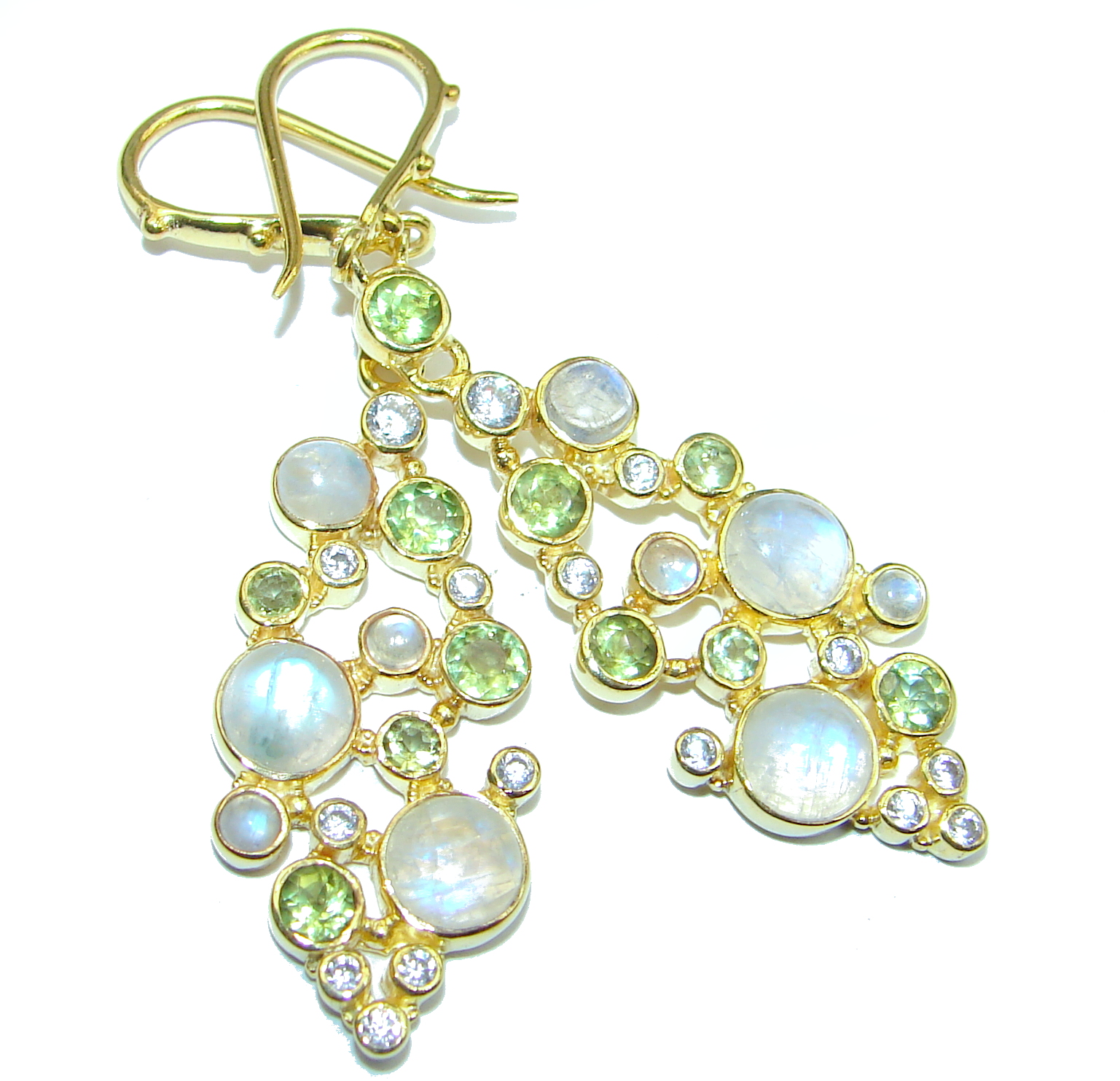Genuine Fire Moonstone 18K Gold over .925 Sterling Silver handcrafted Earrings