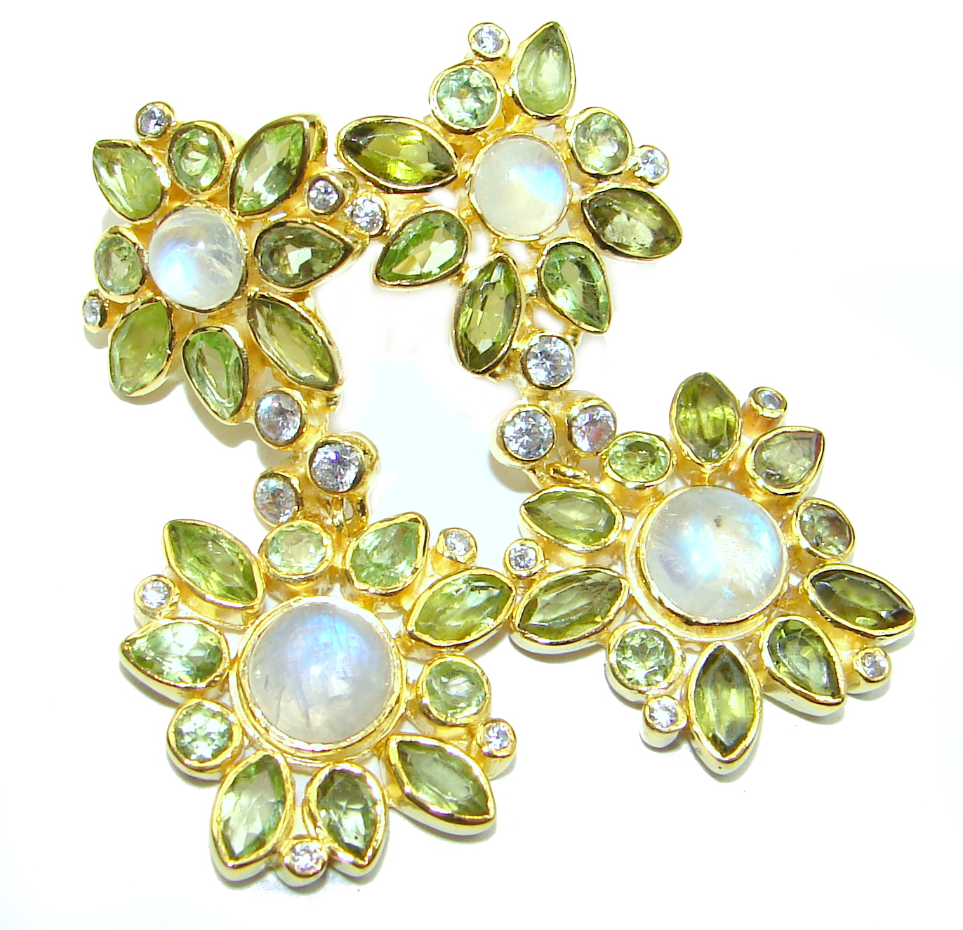Genuine Fire Moonstone 18K Gold over .925 Sterling Silver handcrafted Earrings