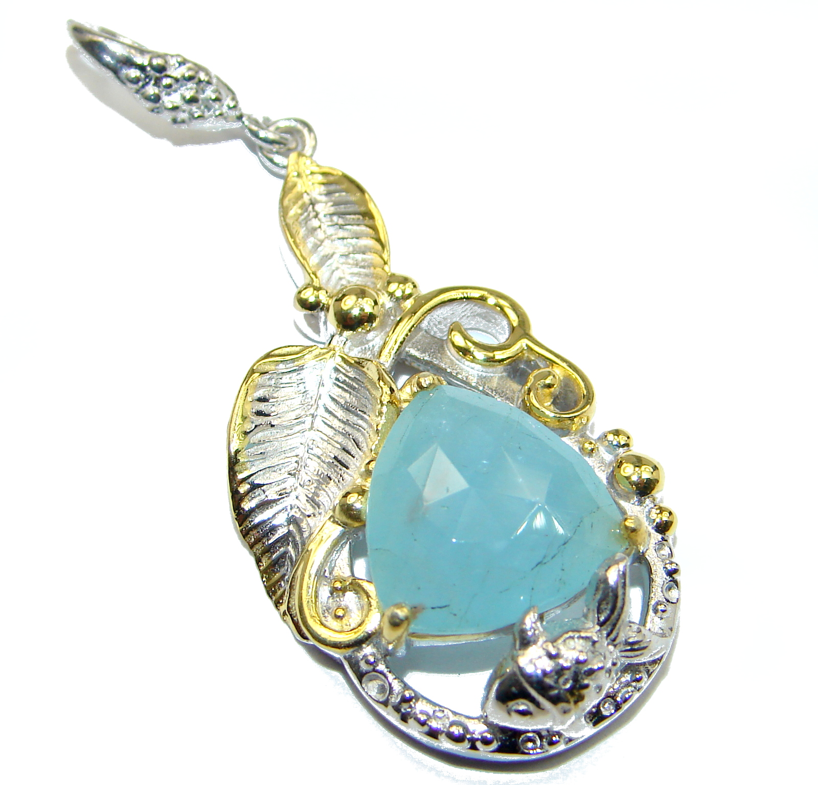 Genuine 42.5 ct Aquamarine .925 Sterling Silver handmade Pendant