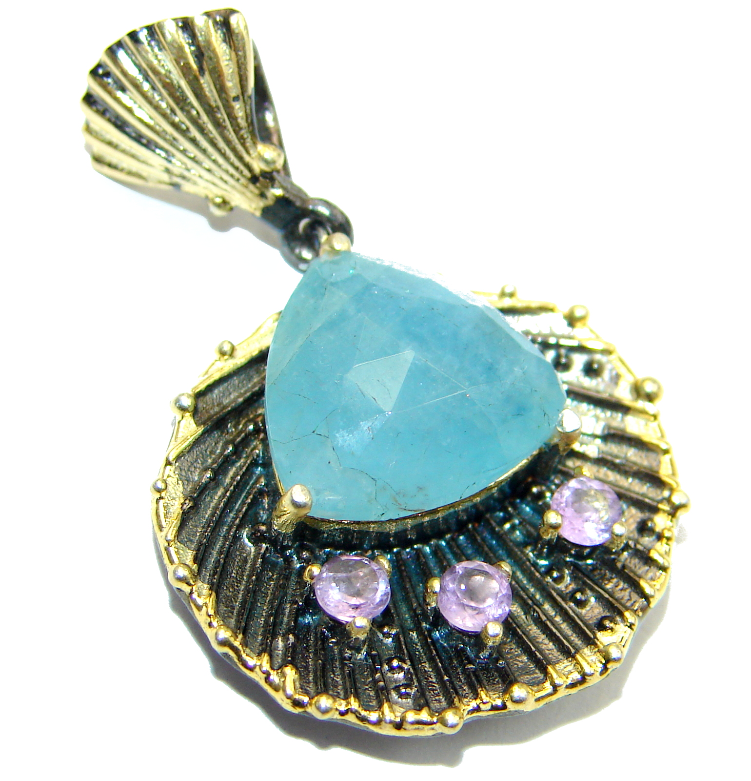 Genuine 42.5 ct Aquamarine .925 Sterling Silver handmade Pendant