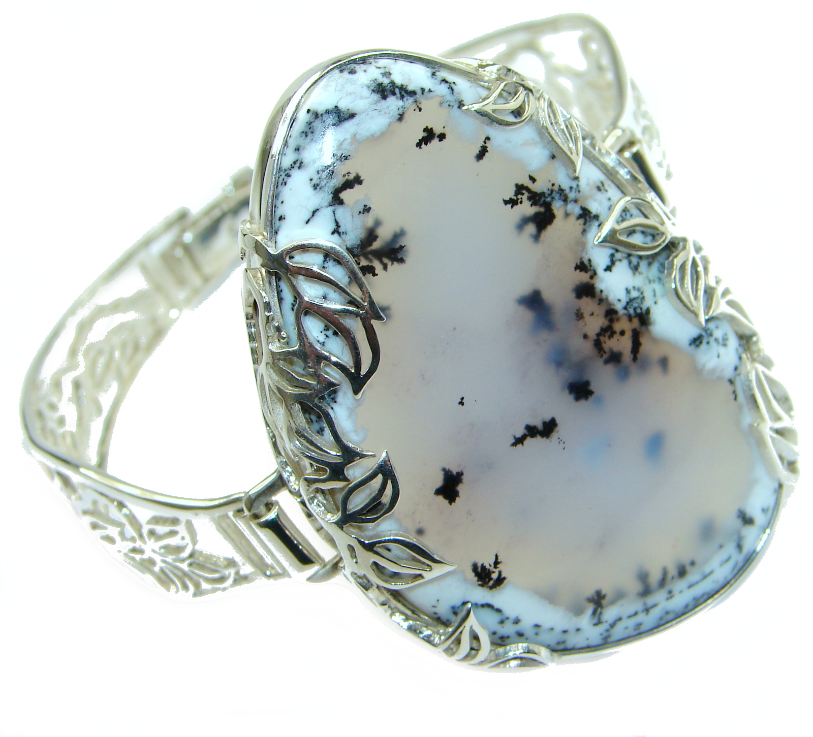 Huge Dendritic Agate oxidized .925 Sterling Silver handcrafted Bracelet