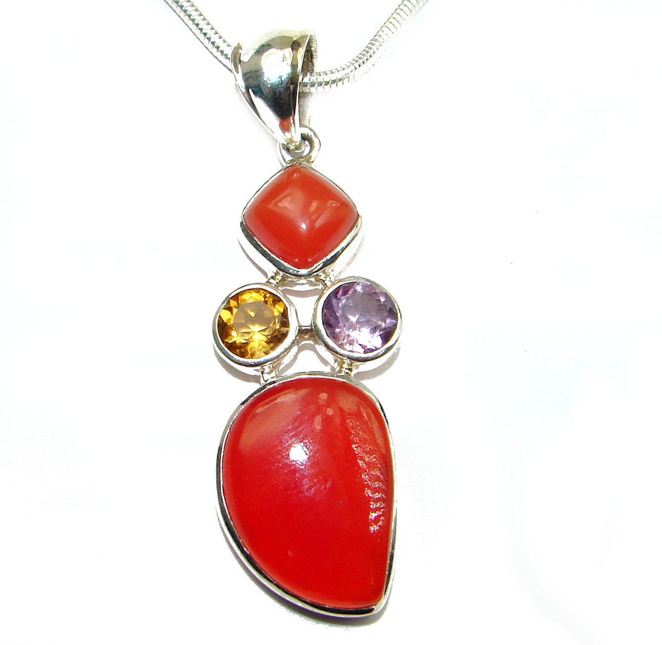 Aura Of Beauty Genuine Carnelian Agate .925 Sterling Silver handmade necklace