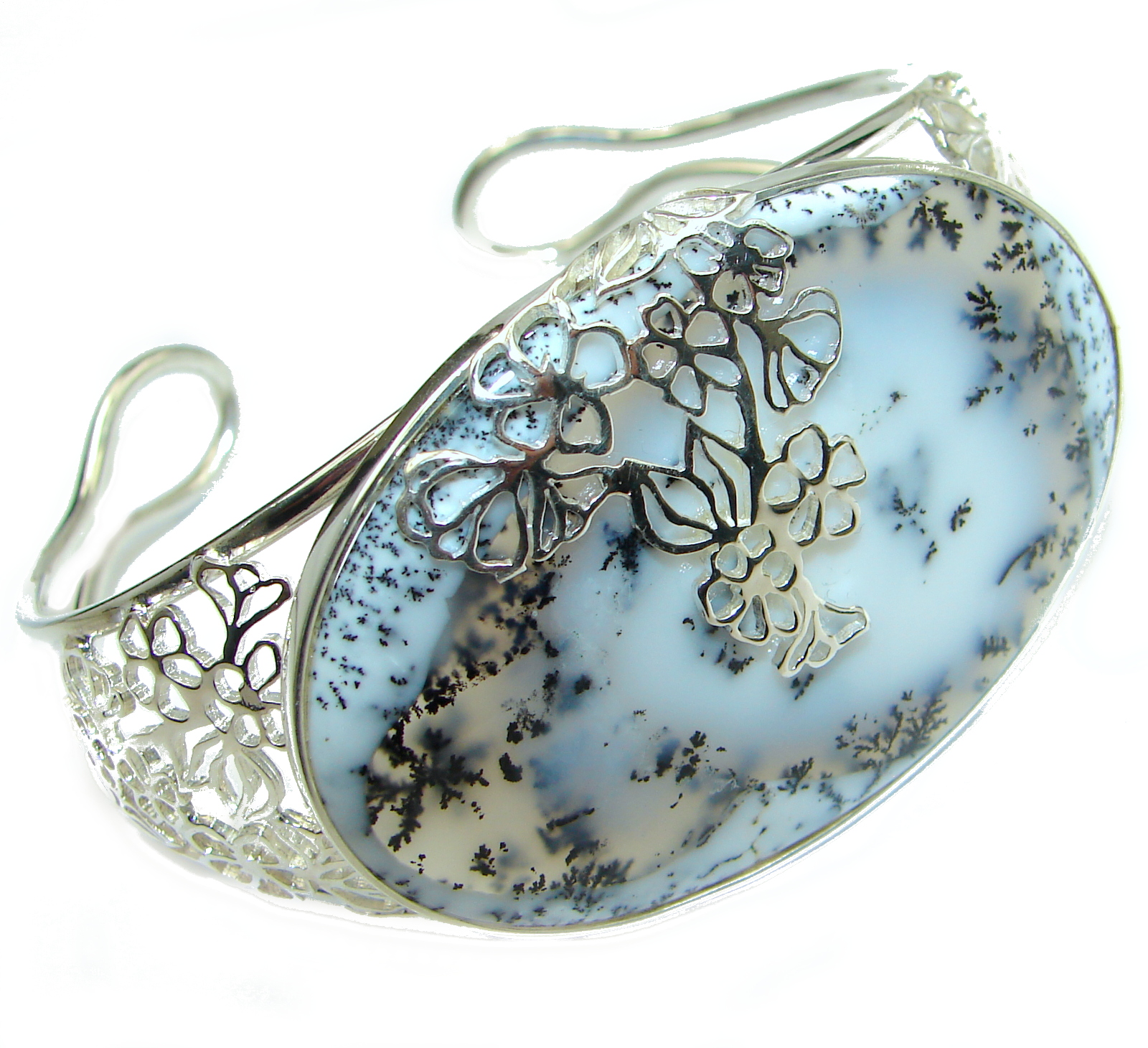 Huge Dendritic Agate oxidized .925 Sterling Silver handcrafted Bracelet