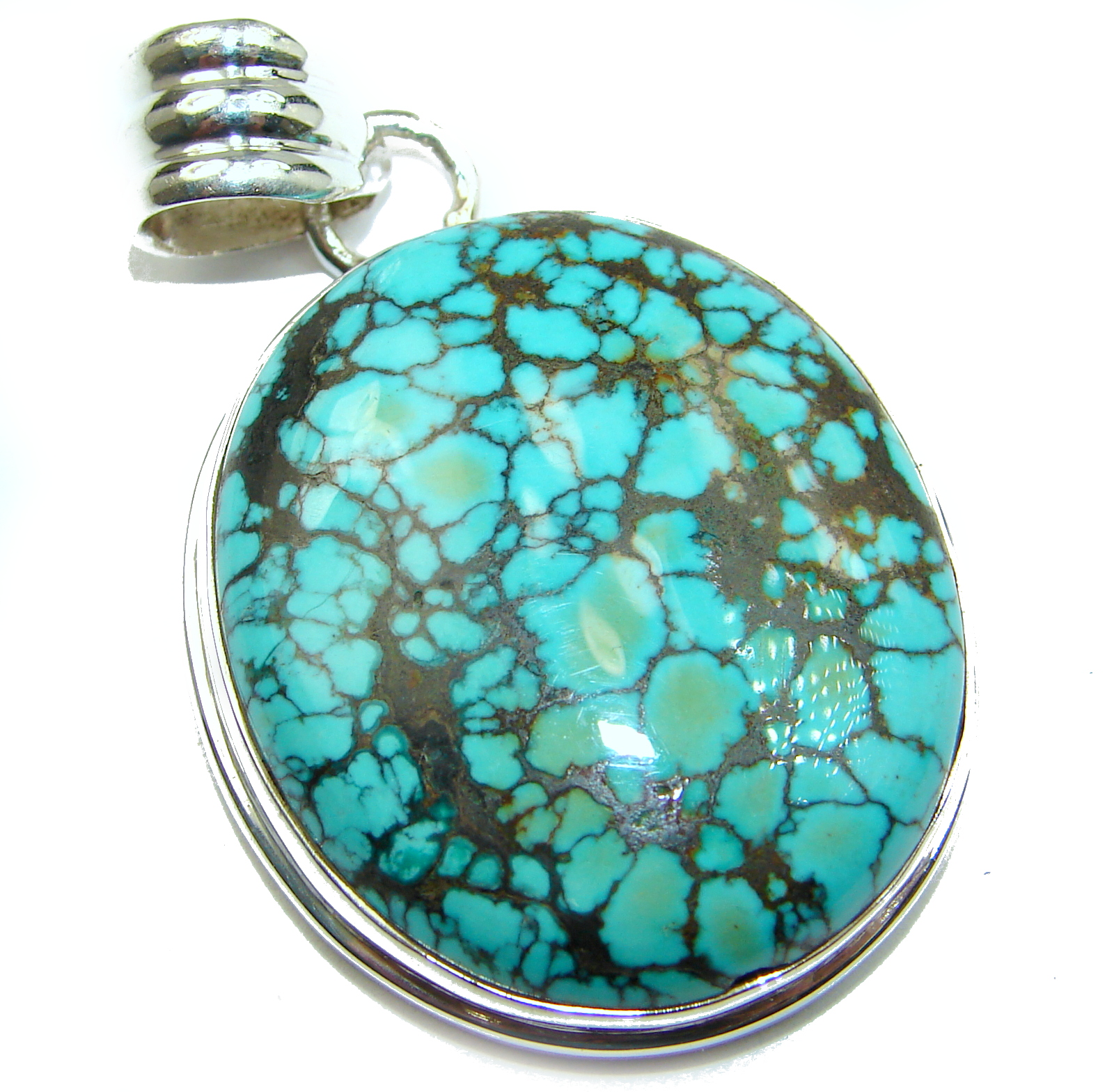 Huge genuine Turquoises .925 Sterling Silver habndmade Pendant