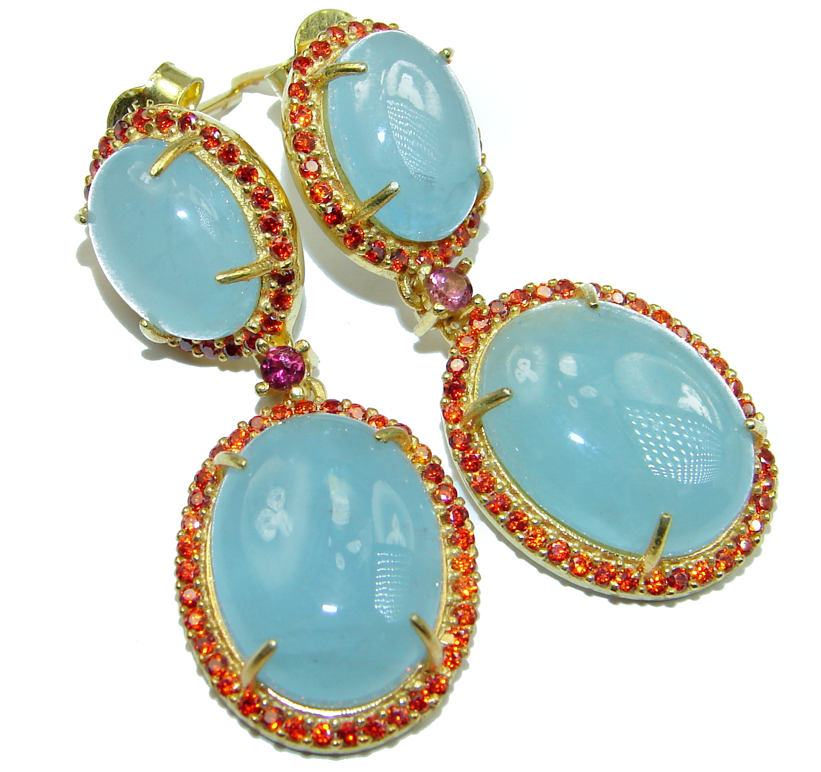Fancy Style genuine Aquamarine Ruby .925 Sterling Silver handmade earrings