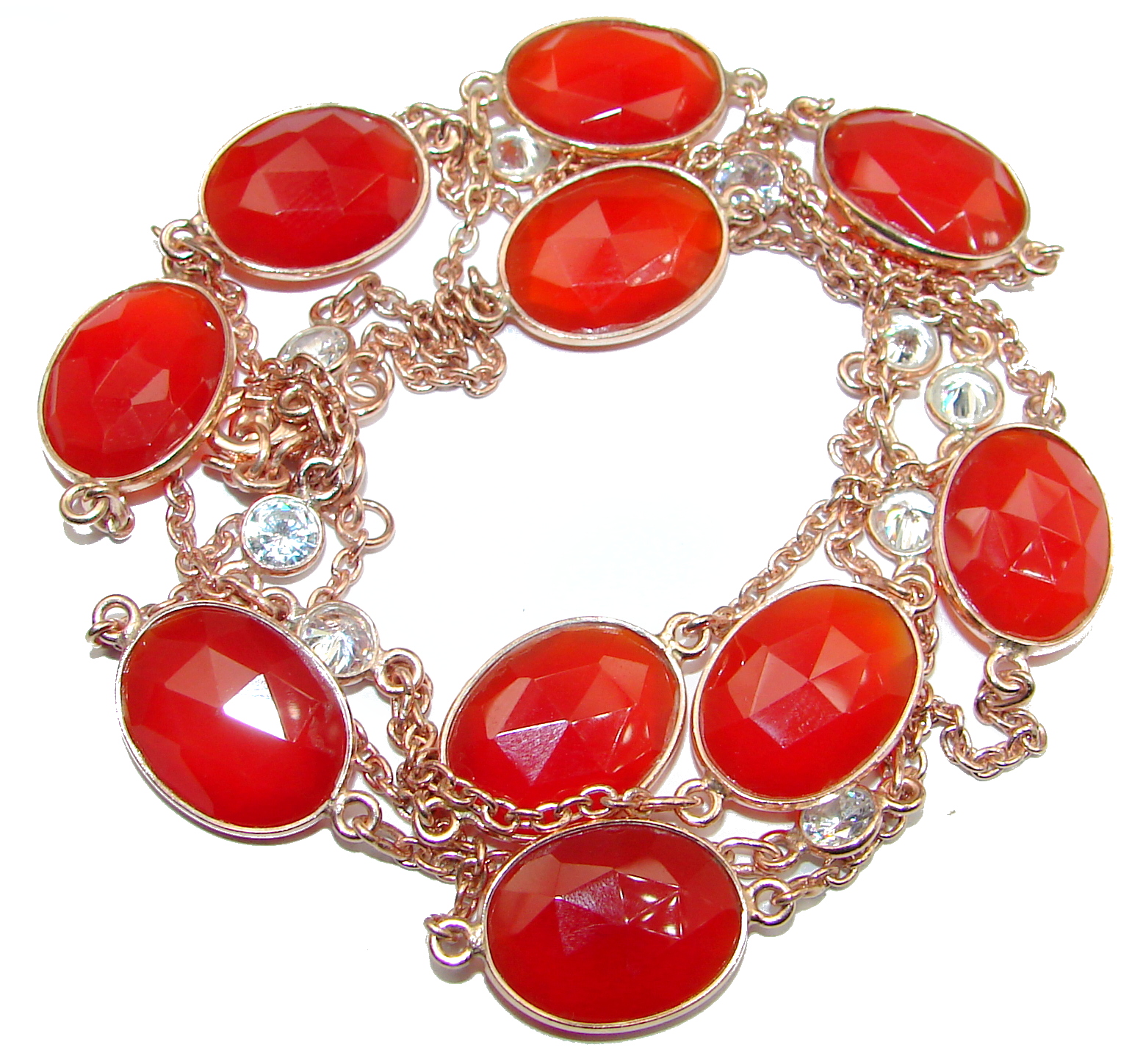 36 inches genuine Carnelian Rose Gold .925 Sterling Silver handcrafted Station Necklace