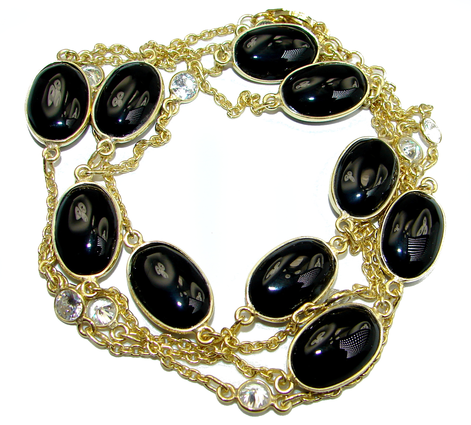 36 inches Genuine Onyx Stones .925 Sterling Silver handcrafted Station Necklace