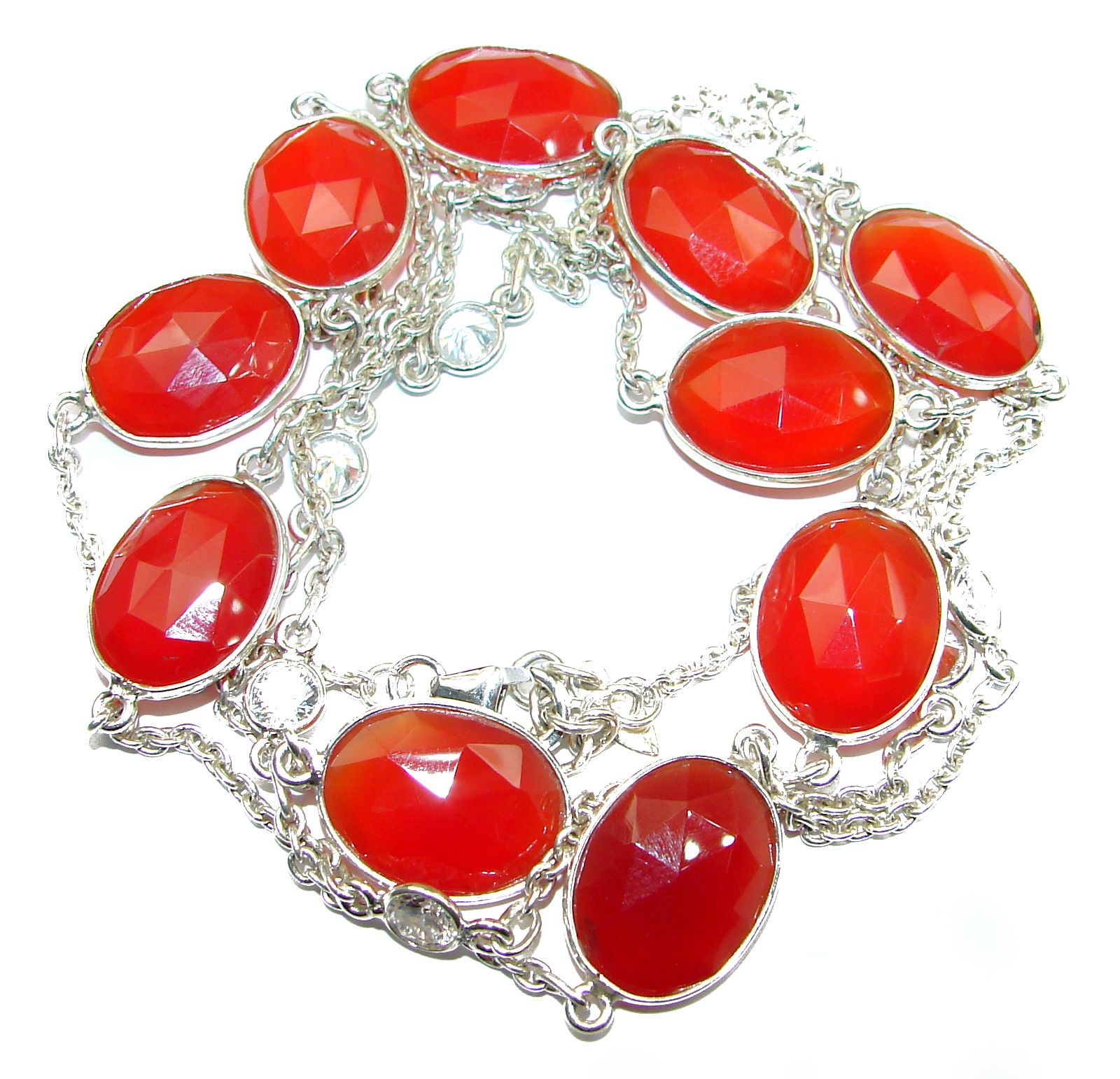 36 inches genuine Carnelian .925 Sterling Silver handcrafted Station Necklace