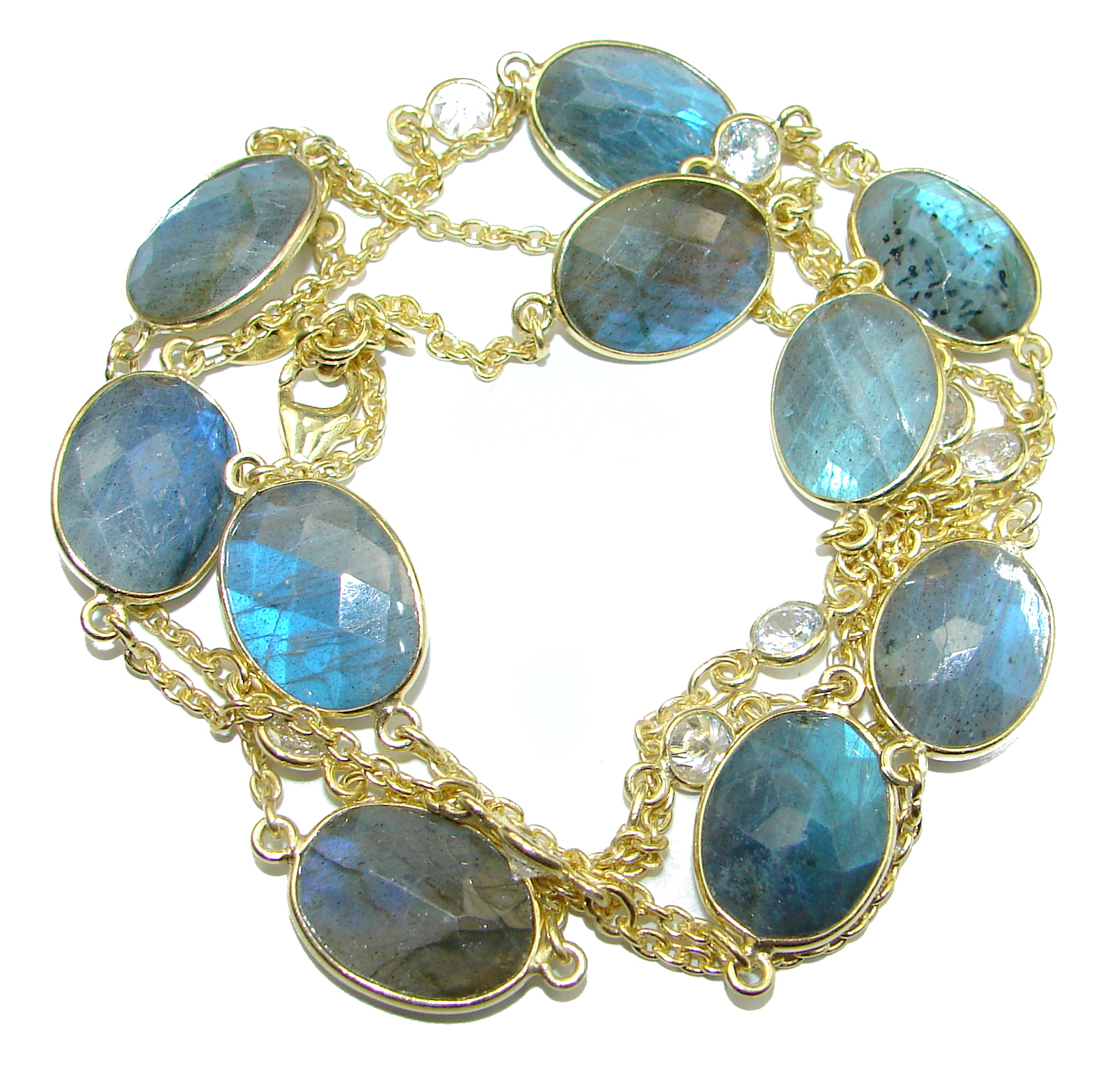 36 inches Genuine Fire Labradorite 14 K Gold over .925 Sterling Silver handmade Necklace