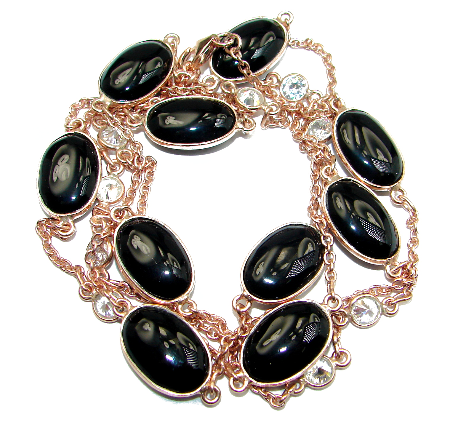 36 inches Genuine Onyx Stones .925 Sterling Silver handcrafted Station Necklace