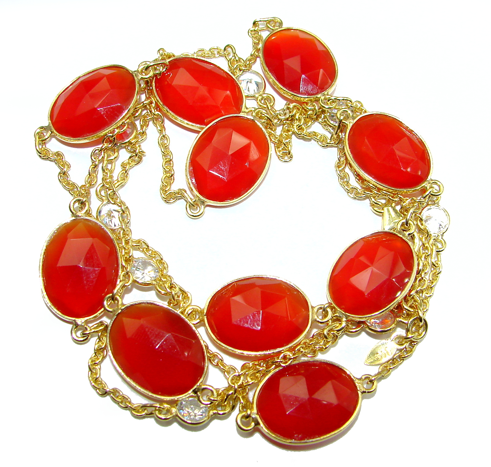 36 inches genuine Carnelian Gold .925 Sterling Silver handcrafted Station Necklace
