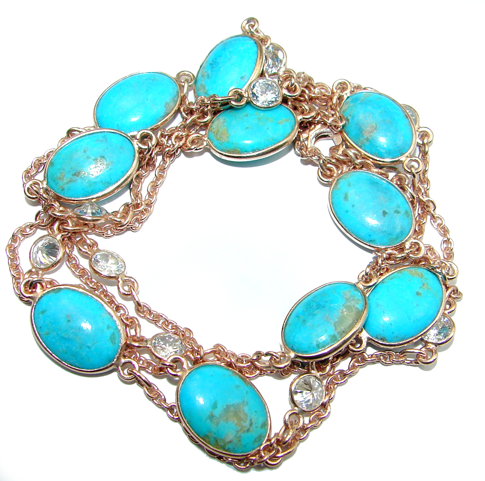 36 inches Genuine Turquoise 14K Gold over .925 Sterling Silver handmade Station Necklace