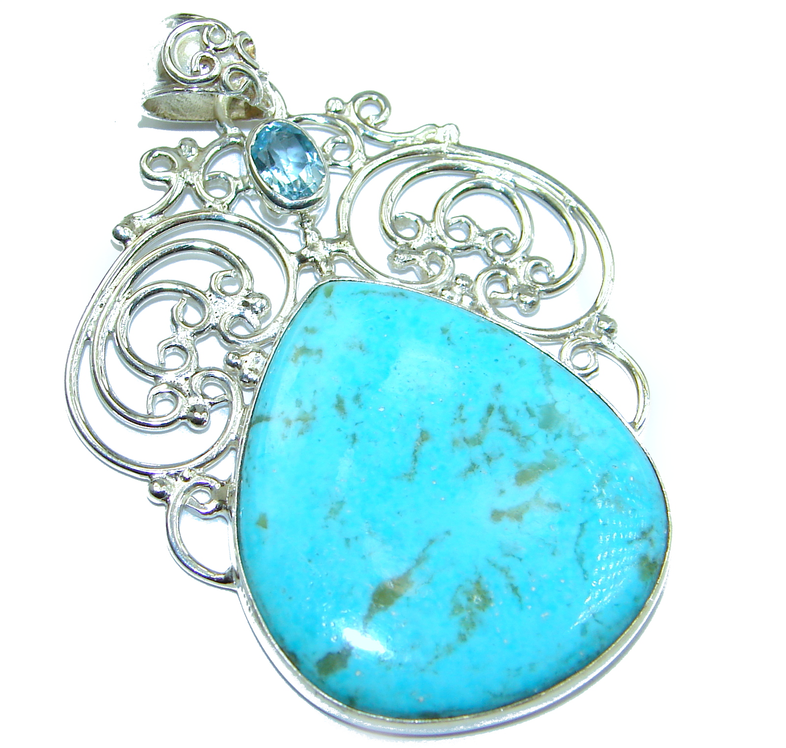 Exquisite Sleeping Beauty Turquoise .925 Sterling Silver handmade Pendant