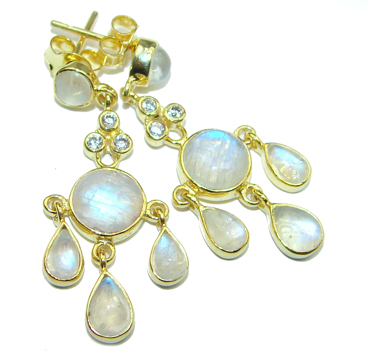 Genuine Fire Moonstone 18K Gold over .925 Sterling Silver handcrafted Earrings