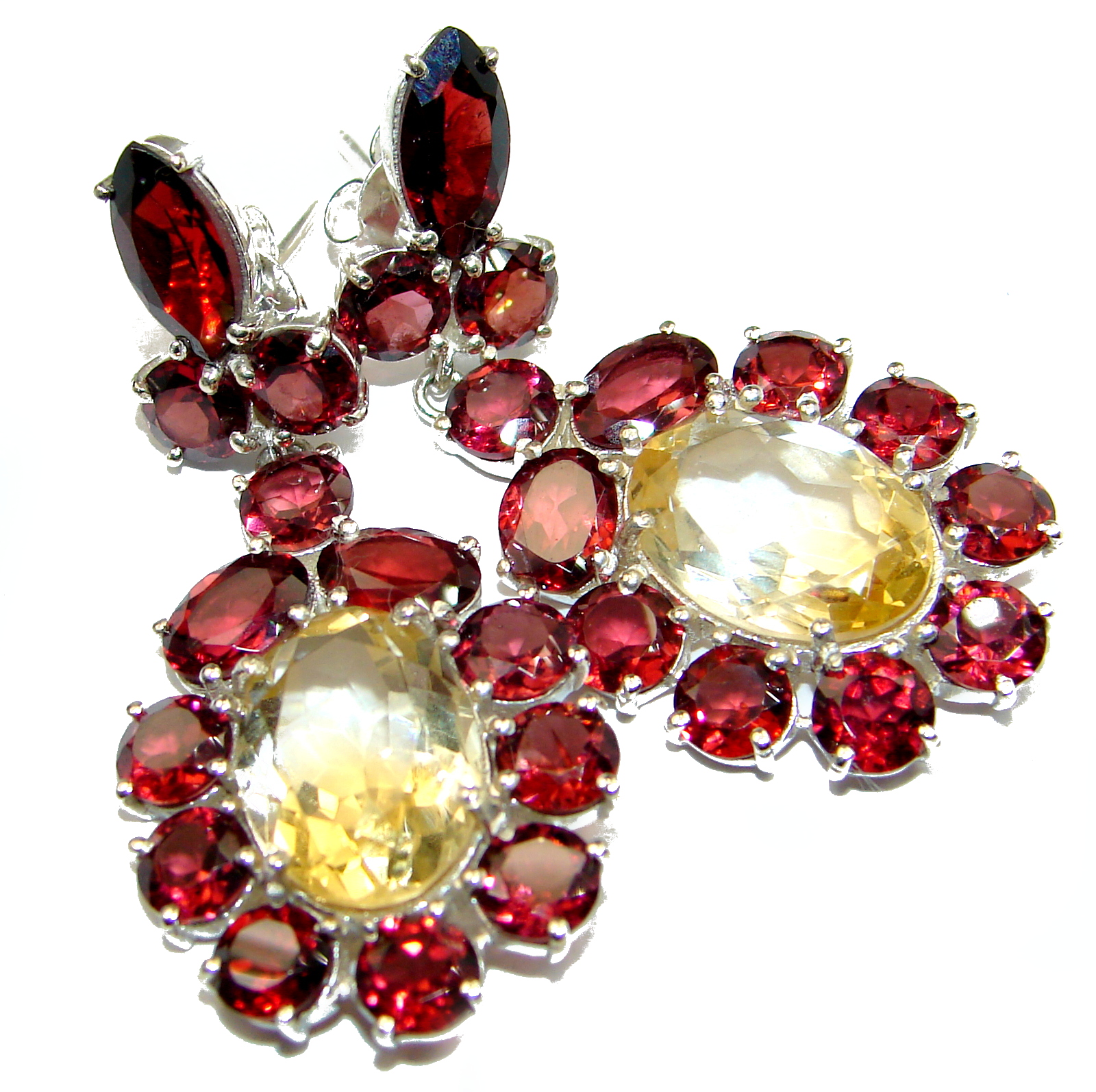 Spectacular Authentic Citrine Garnet .925 Sterling Silver handmade earrings