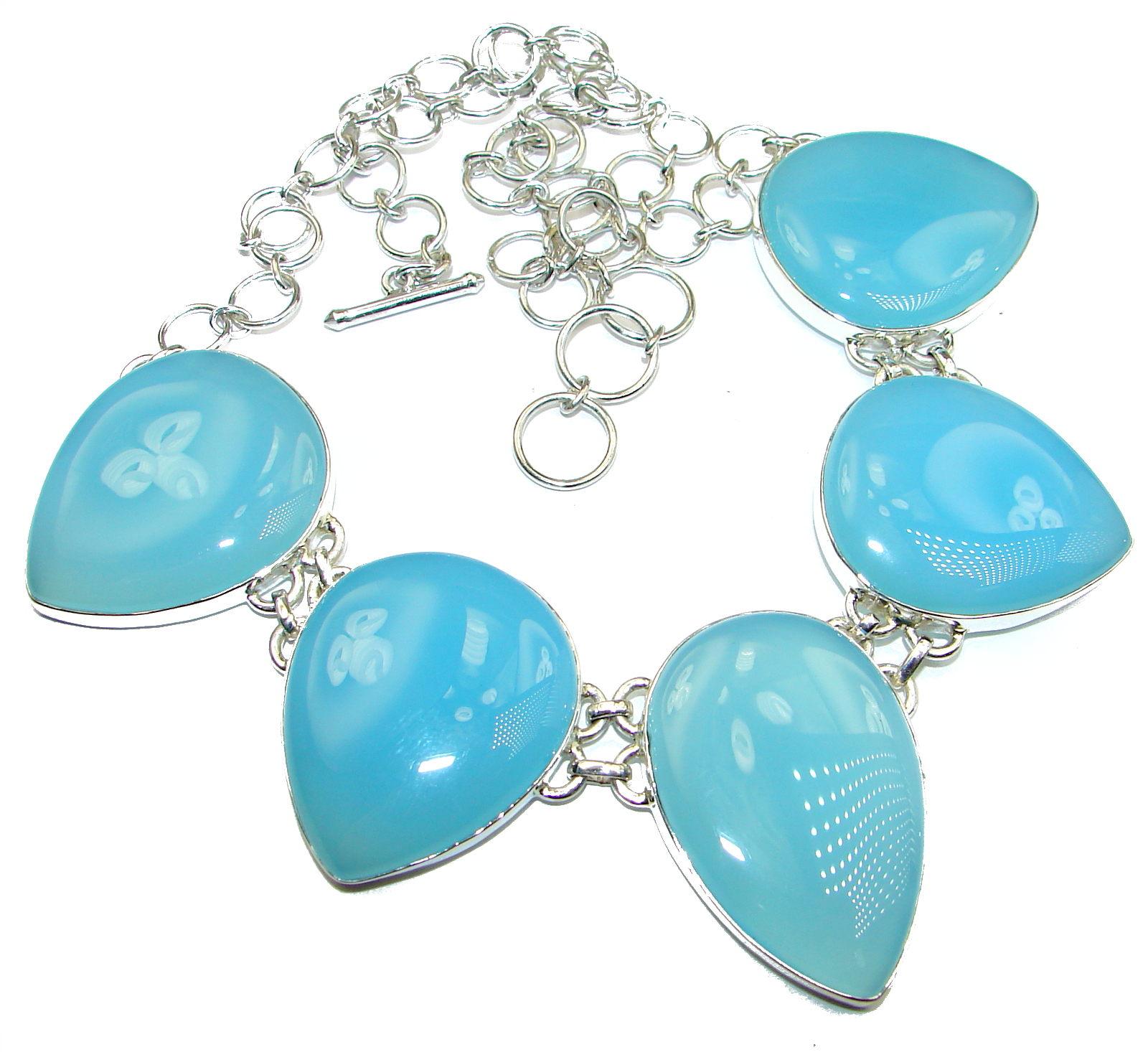 Aura Of Beauty Genuine Chalcedony Agate .925 Sterling Silver handmade necklace